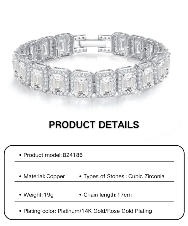 سوار سلسلة تنس مربع كلاسيكي للنساء - Classic Square Tennis Chain Bracelet