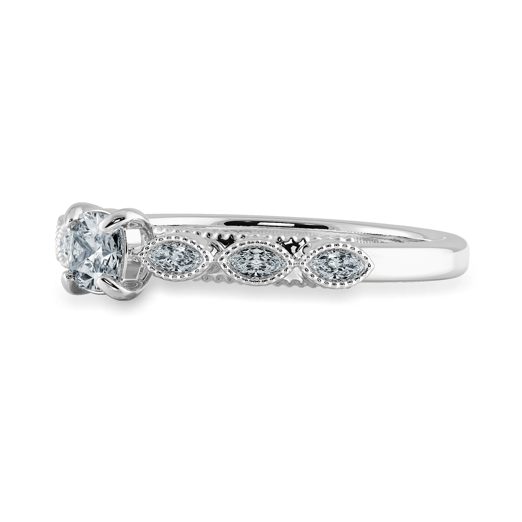 0.30cts. Cushion Cut Solitaire with Marquise Cut Diamond Accents Platinum Ring JL PT 2013