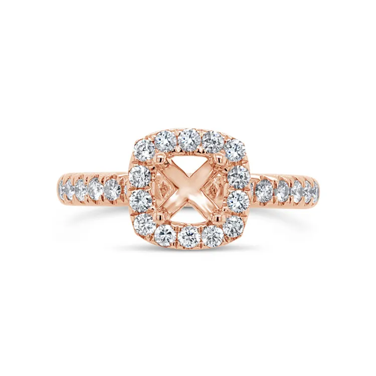 0.59ct 14k Rose Gold Diamond Semi-mount for 5x5mm Center