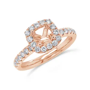 0.59ct 14k Rose Gold Diamond Semi-mount for 5x5mm Center