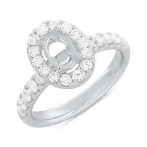 0.84ct 14k White Gold Diamond Semi-mount Ring for 7.5x5.5mm Oval Center