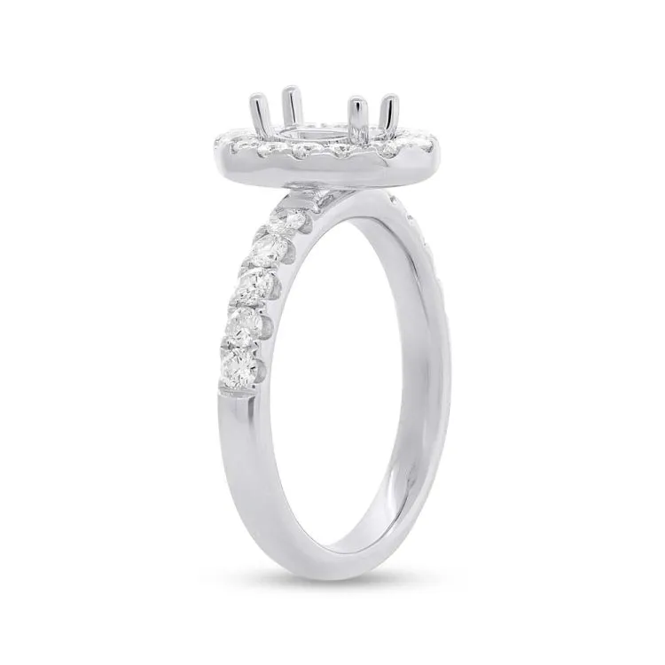 0.84ct 14k White Gold Diamond Semi-mount Ring for 7.5x5.5mm Oval Center