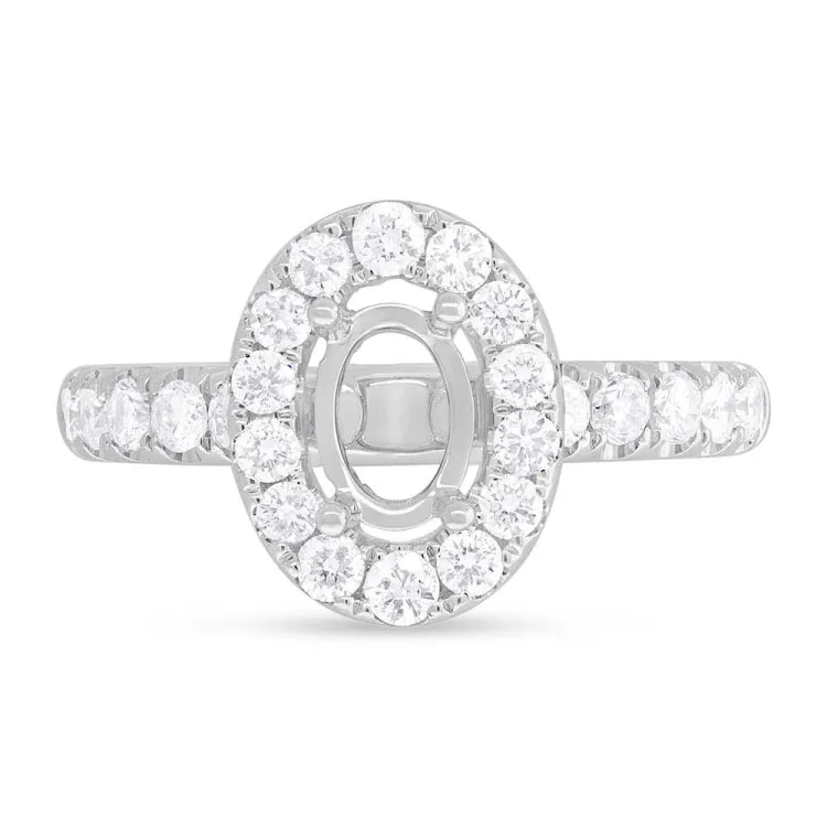 0.84ct 14k White Gold Diamond Semi-mount Ring for 7.5x5.5mm Oval Center