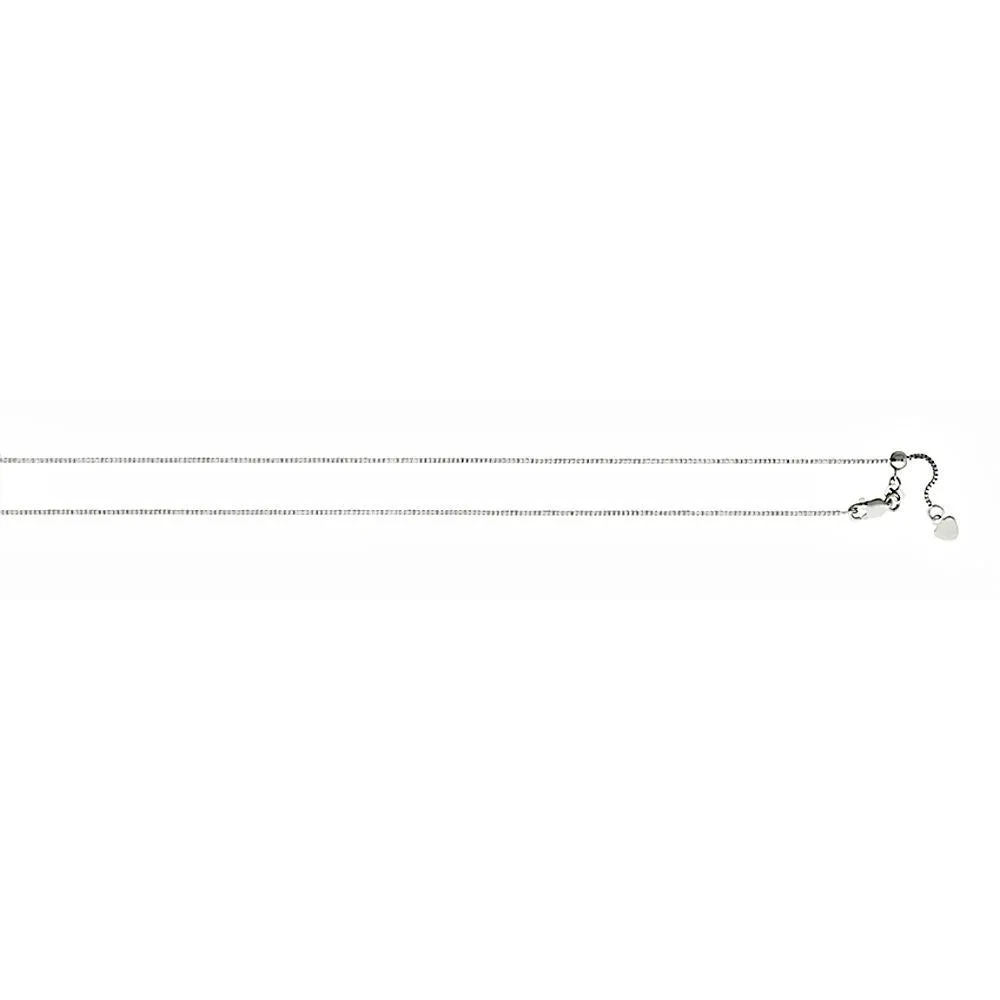 0.85mm Adjustable Box Chain 14K White Gold, 16 to 22 Inch Length
