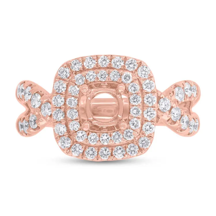 0.90ct 14k Rose Gold Diamond Semi-mount Ring for 0.75ct Center
