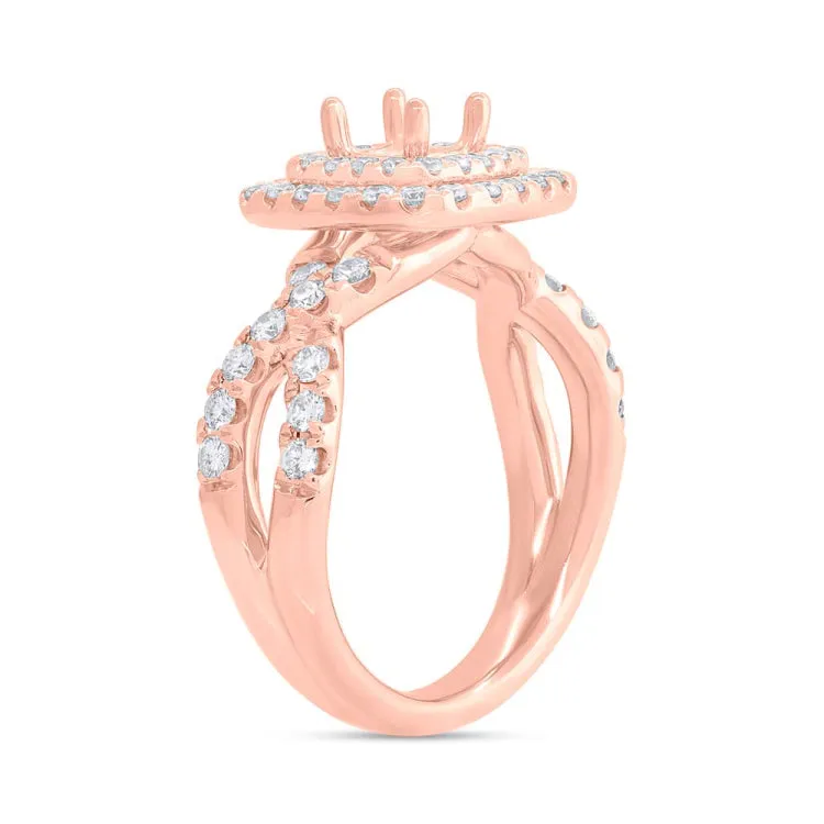 0.90ct 14k Rose Gold Diamond Semi-mount Ring for 0.75ct Center