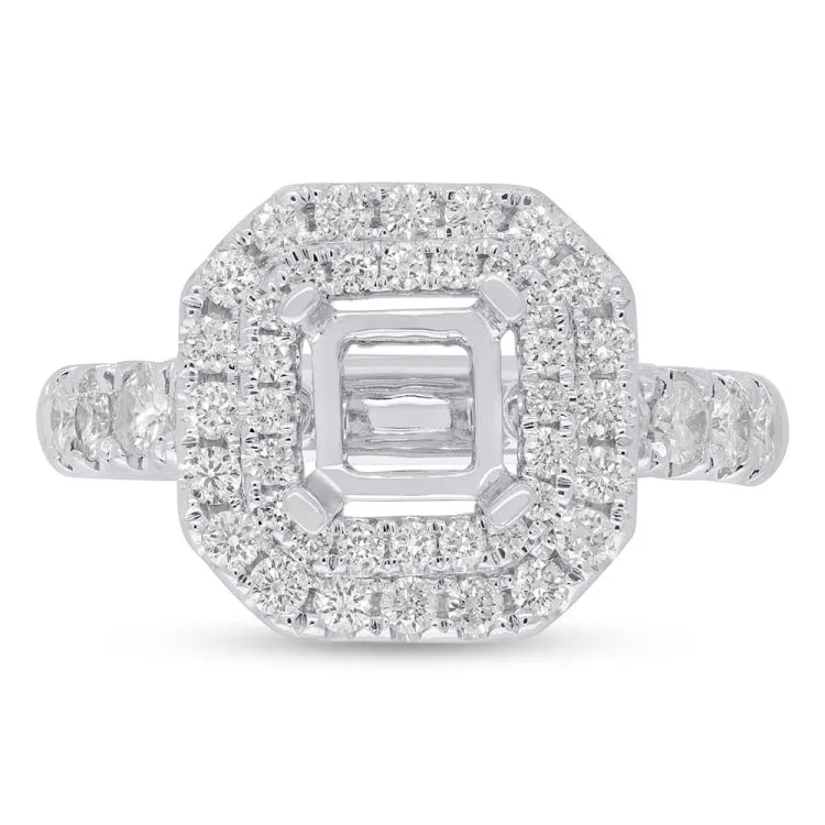1.00ct 14k White Gold Diamond Semi-mount Ring for 6x6mm Center