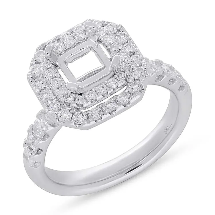 1.00ct 14k White Gold Diamond Semi-mount Ring for 6x6mm Center