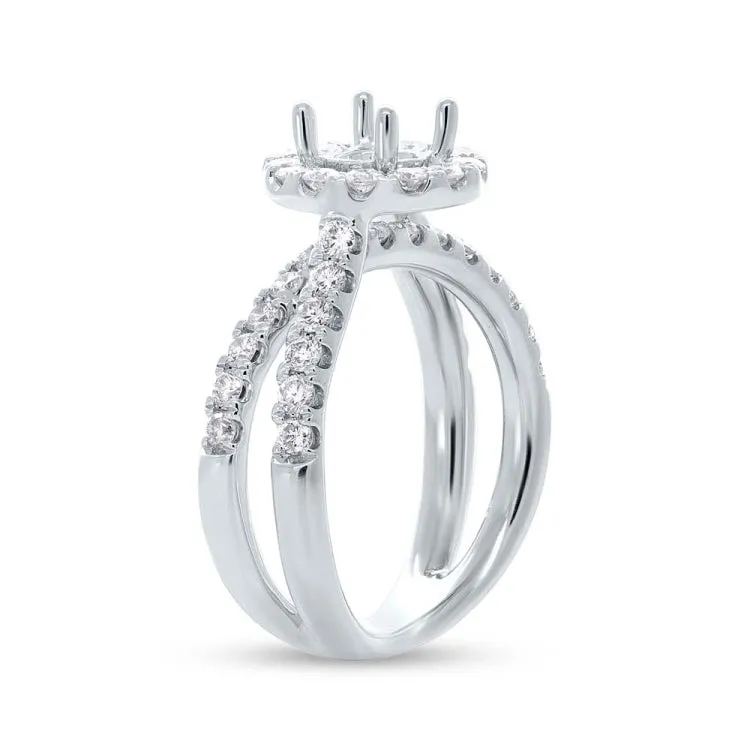 1.10ct 14k White Gold Diamond Semi-mount Ring for 1.00ct Center