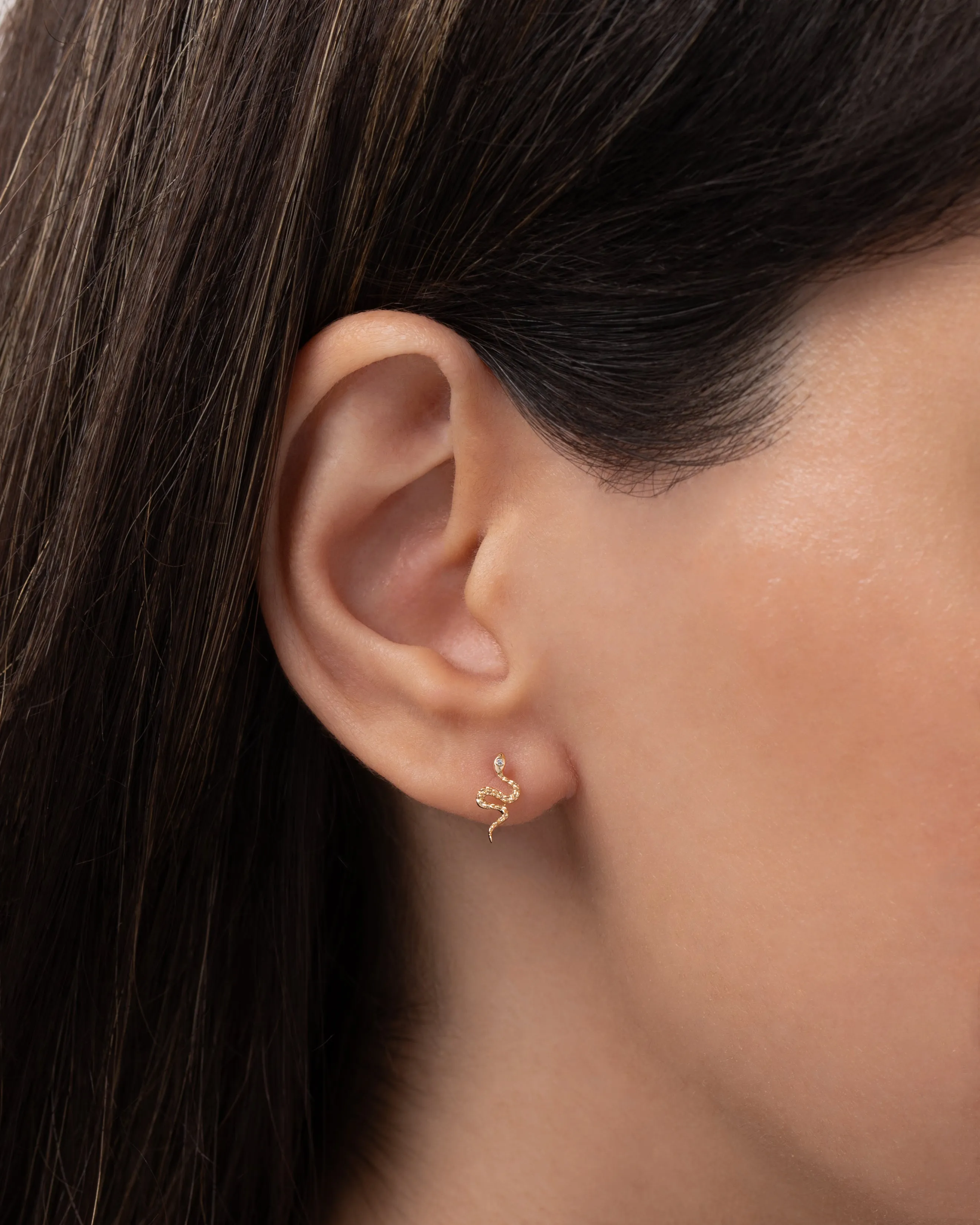 14K Gold and Diamond Snake Stud Earrings