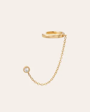 14k Gold Ear Cuff with Bezel Diamond Chain