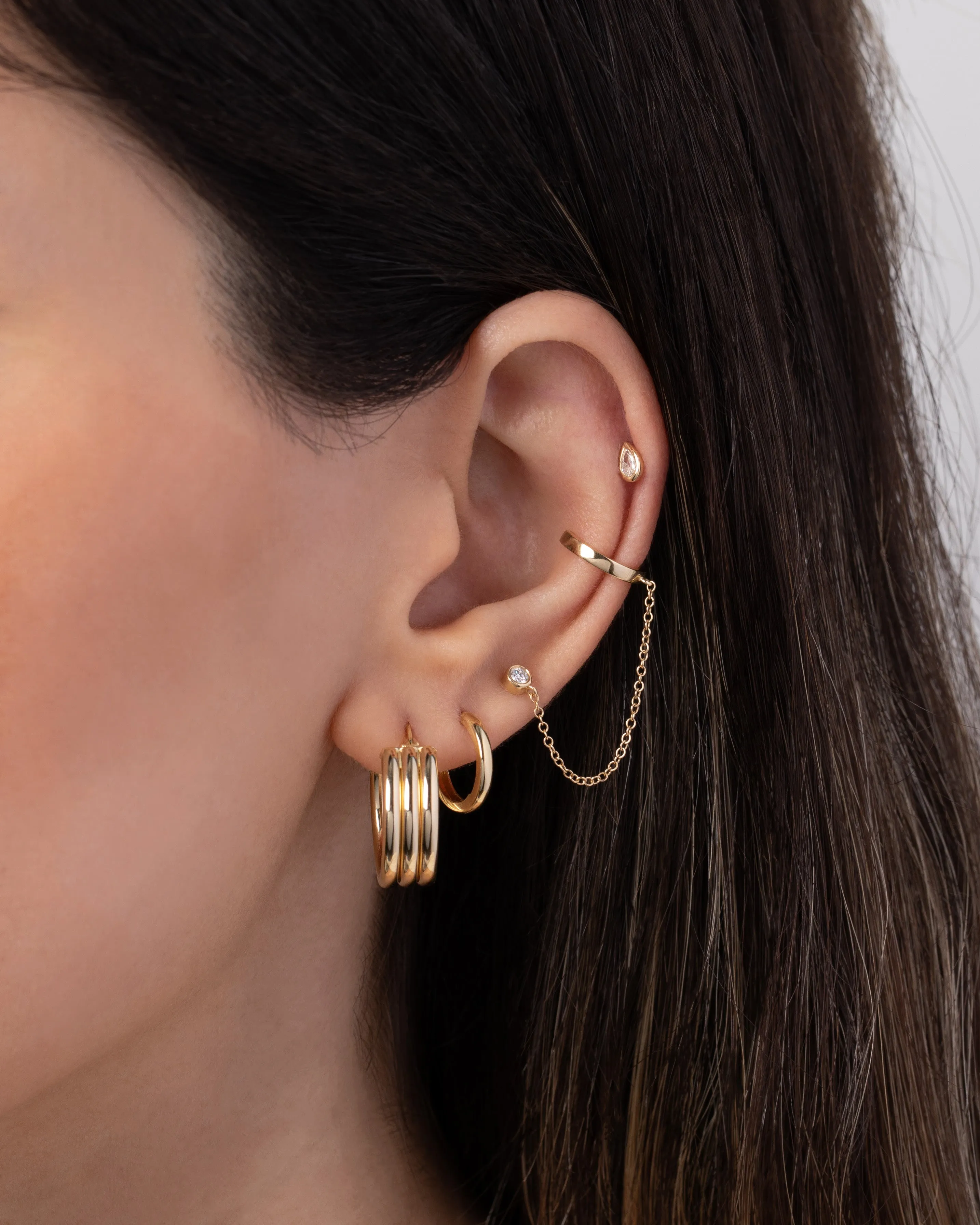 14k Gold Ear Cuff with Bezel Diamond Chain