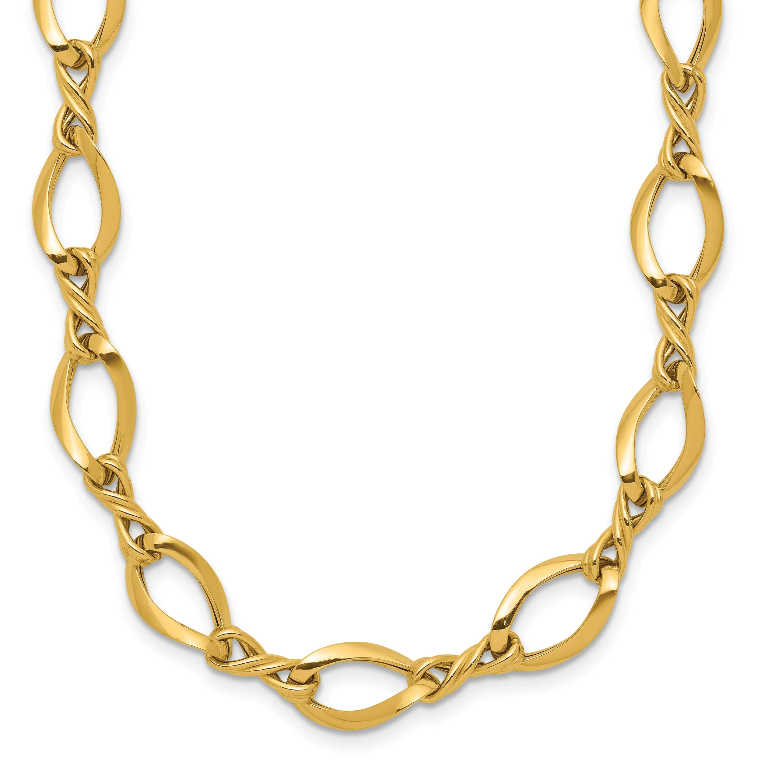 14K Gold Fancy Link Necklace with Polished Twisted Design