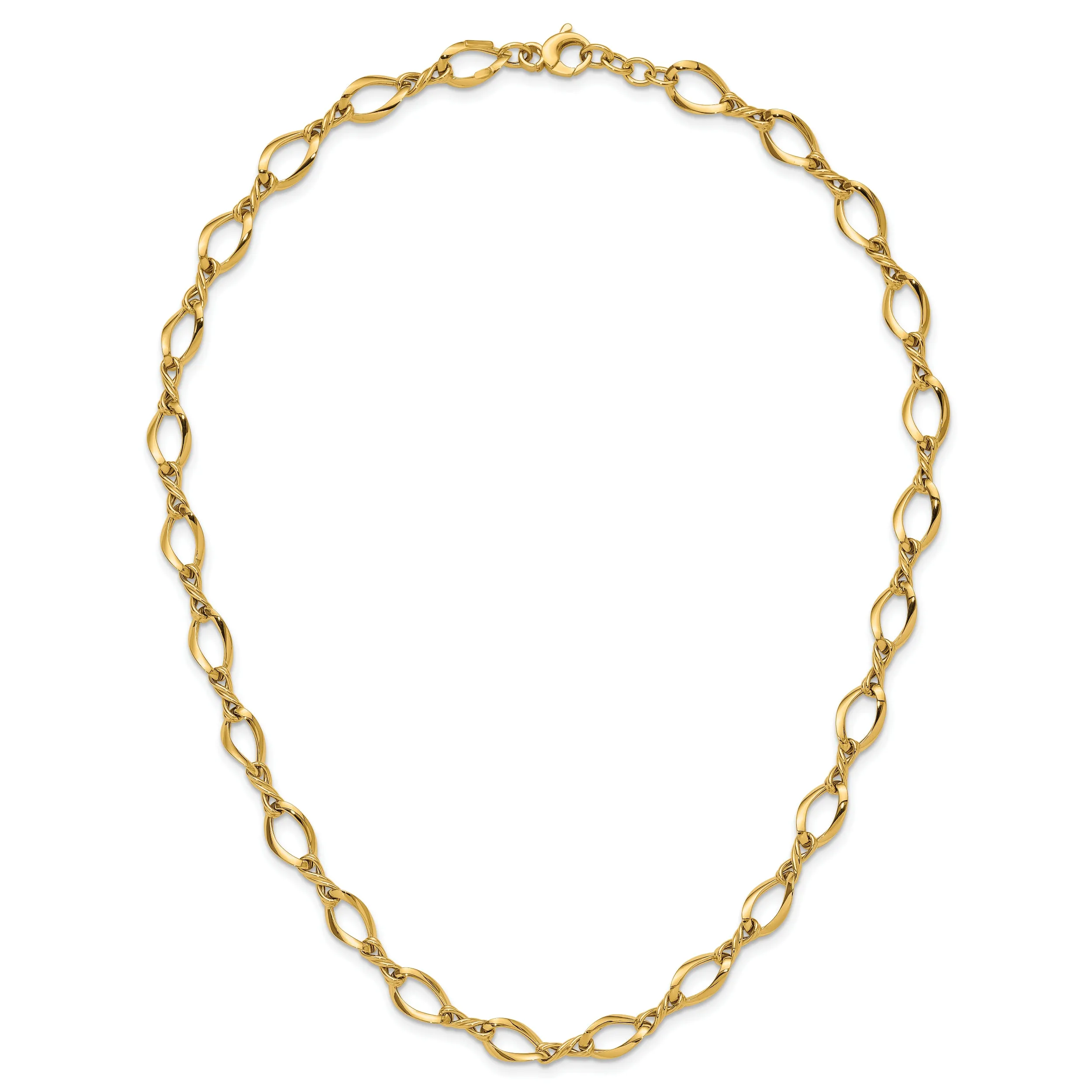 14K Gold Fancy Link Necklace with Polished Twisted Design
