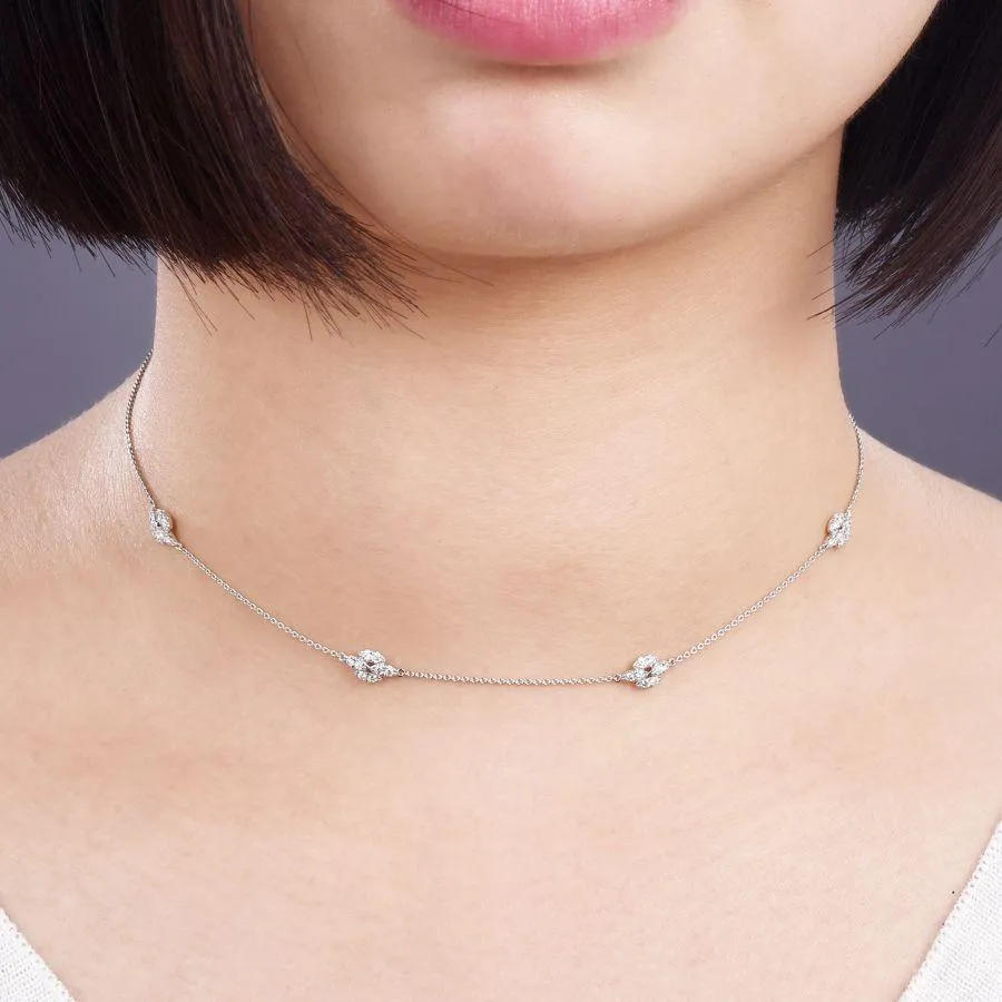 14K White Gold Filigree Diamond Station Necklace