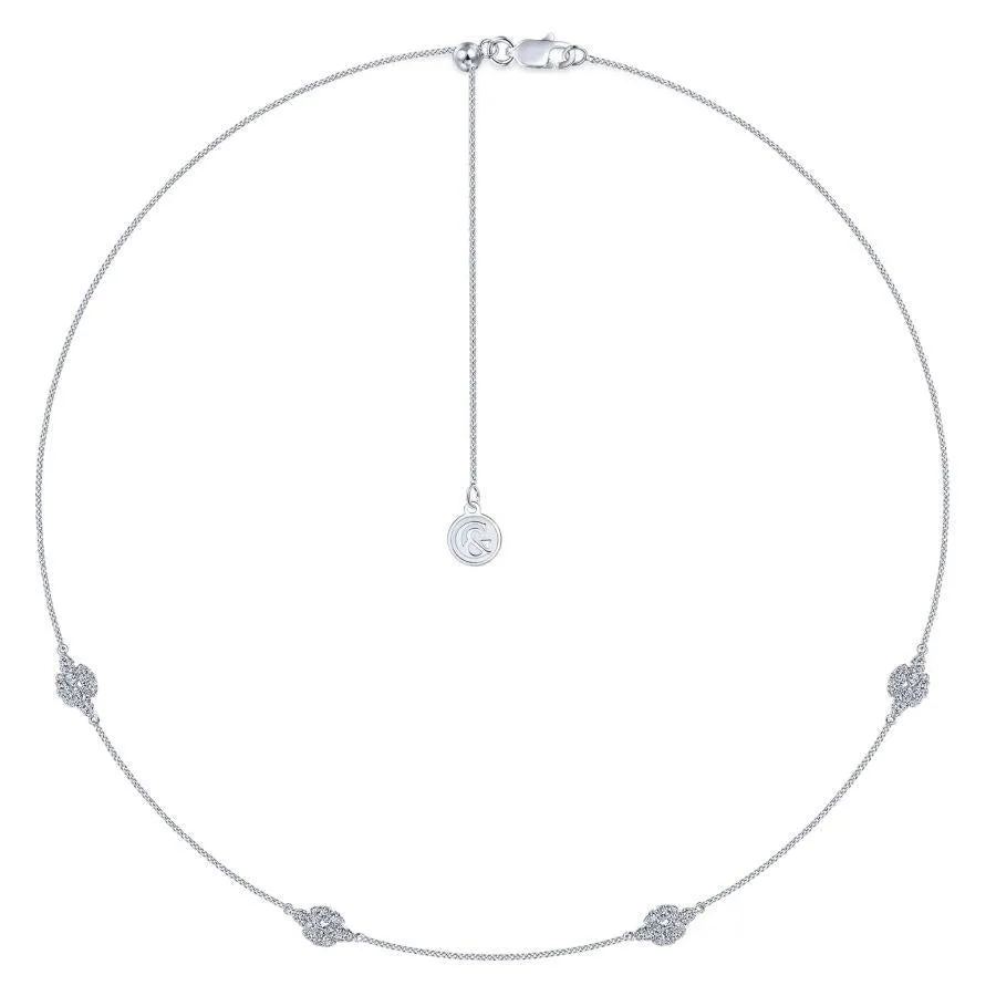 14K White Gold Filigree Diamond Station Necklace