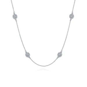 14K White Gold Filigree Diamond Station Necklace