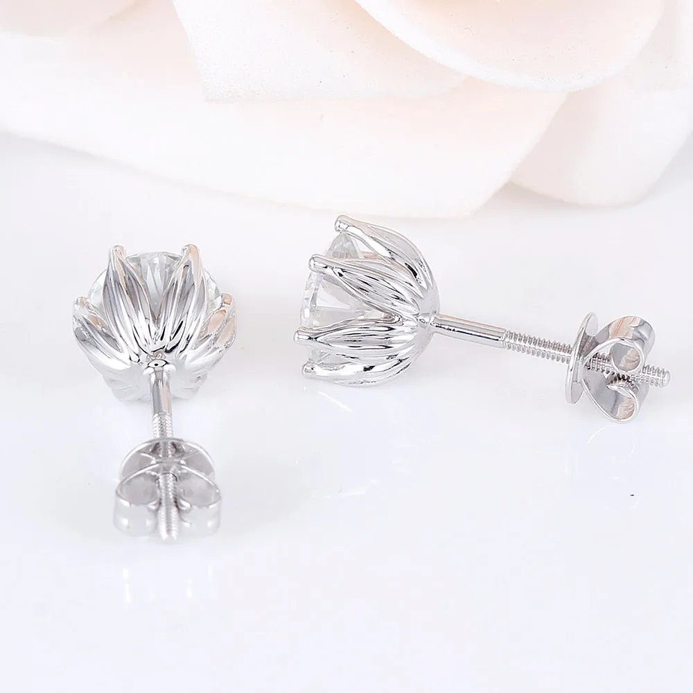 14k White Gold Flower Moissanite Earrings 2ctw