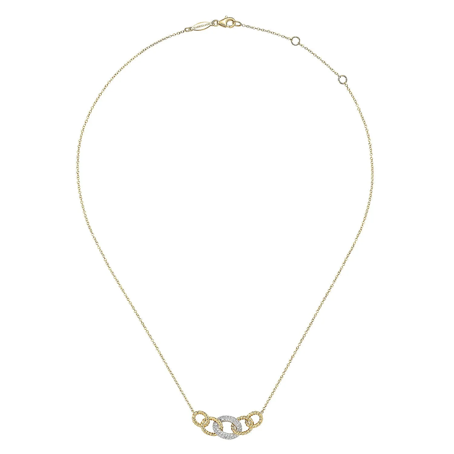 14K Yellow-White Gold Twisted Rope Link Necklace with Pavé Diamond Link Station NK5847M45JJ
