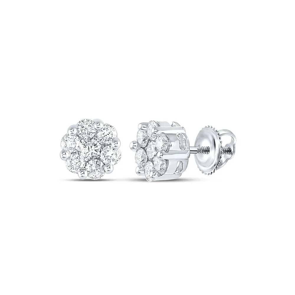 14kt White Gold Diamond Blossom Cluster Earrings: A Captivating Floral Delight
