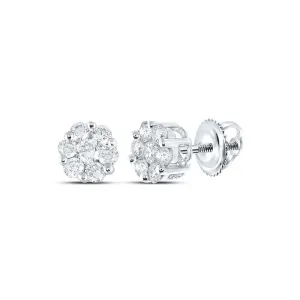 14kt White Gold Diamond Blossom Cluster Earrings - Captivating Floral Brilliance