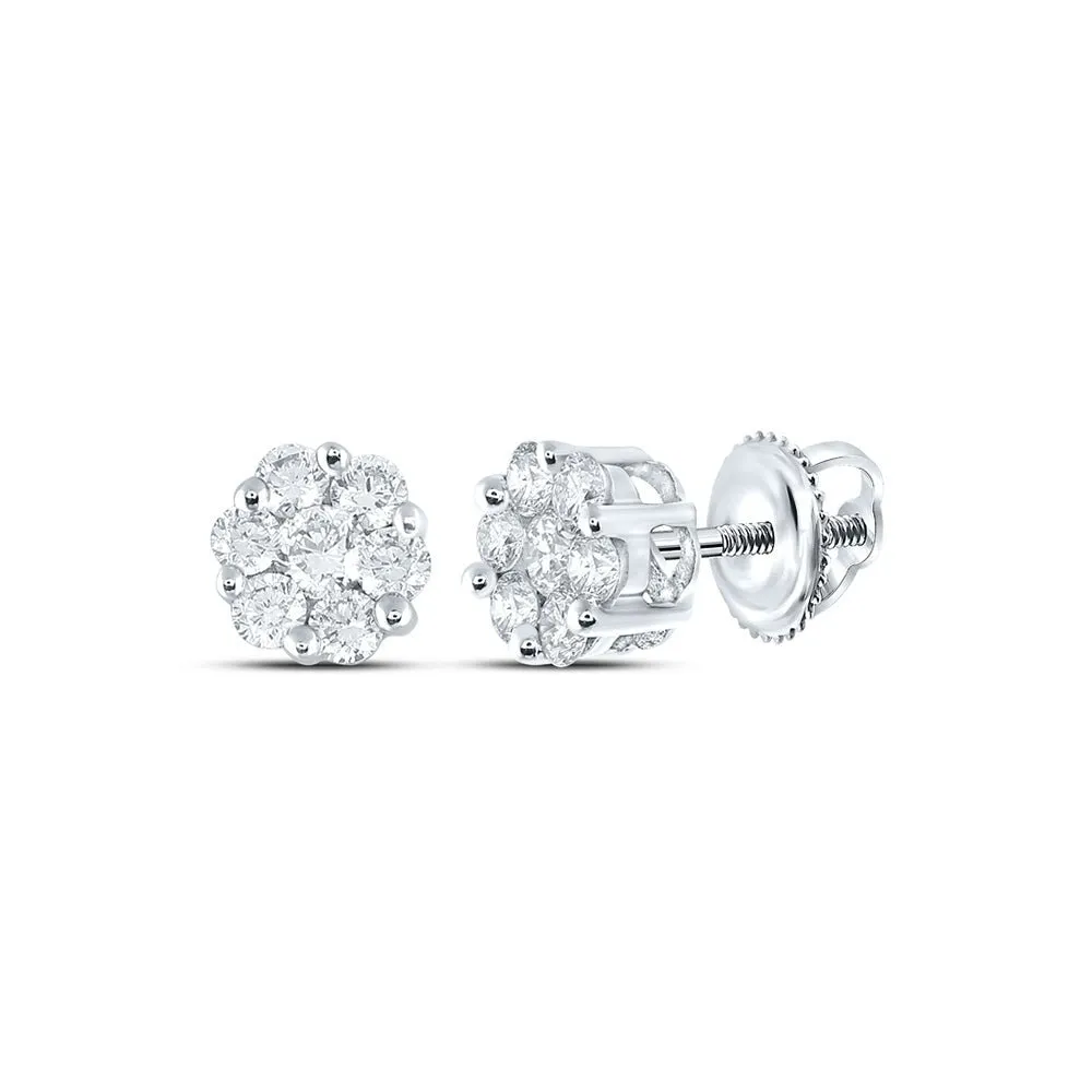 14kt White Gold Diamond Blossom Cluster Earrings - Captivating Floral Brilliance