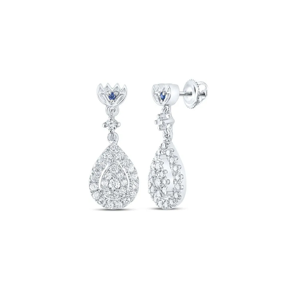14kt White Gold Diamond Teardrop Dangle Earrings with Blue Sapphires