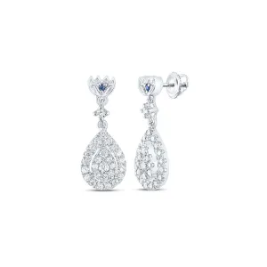 14kt White Gold Diamond Teardrop Dangle Earrings with Blue Sapphires