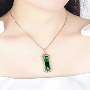 18k Rose Gold Color Pendant Necklaces for Women Crystal Ruby Emerald Zircon Diamonds Gemstones Choker Vintage Jewelry Accessory