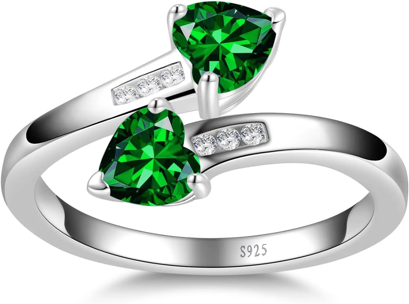 1CT Adjustable Women Heart Ring 925 Sterling Silver Birthstone Rings for Women Promise Ring for her Simulated Gemstone Statement Stackable Band Width 2mm Open Size 5~9