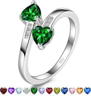 1CT Adjustable Women Heart Ring 925 Sterling Silver Birthstone Rings for Women Promise Ring for her Simulated Gemstone Statement Stackable Band Width 2mm Open Size 5~9