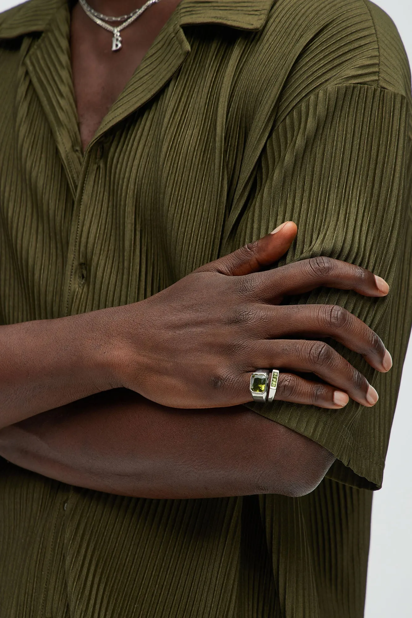 2 Pack Emerald Ring Set - Silver