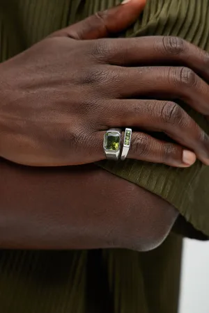 2 Pack Emerald Ring Set - Silver