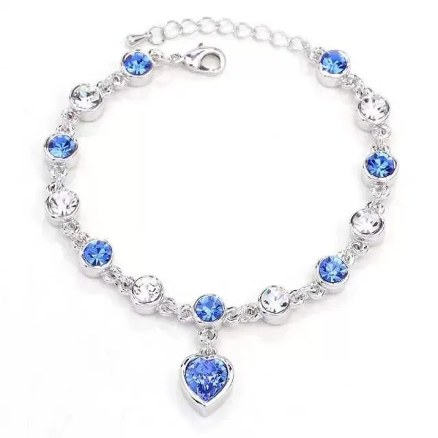 2021 High Quality Fashion Heart Bracelets For Women Blue Sapphire Tanzanite Chain Bracelet Trendy Wedding Gift Fine Jewelry