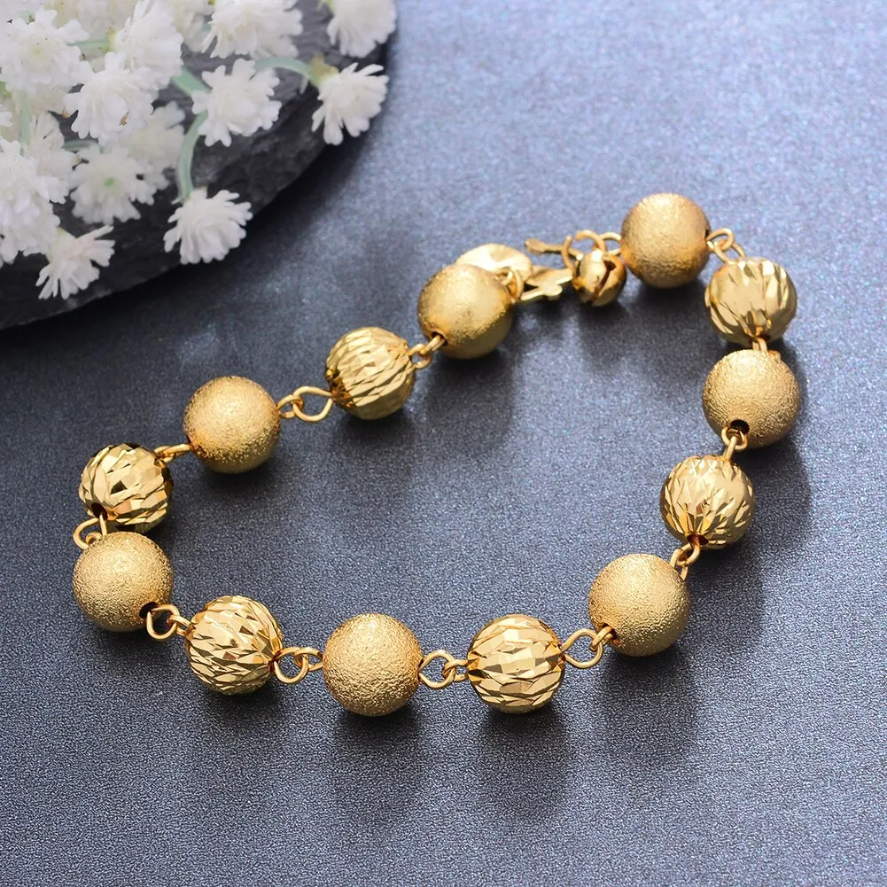 21CM Trendy Dubai Bead Chain Gold Color Bracelet For Men/Women