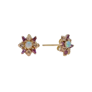 3 MM SQUARE OPAL AND MORGANITE STUD EARRINGS