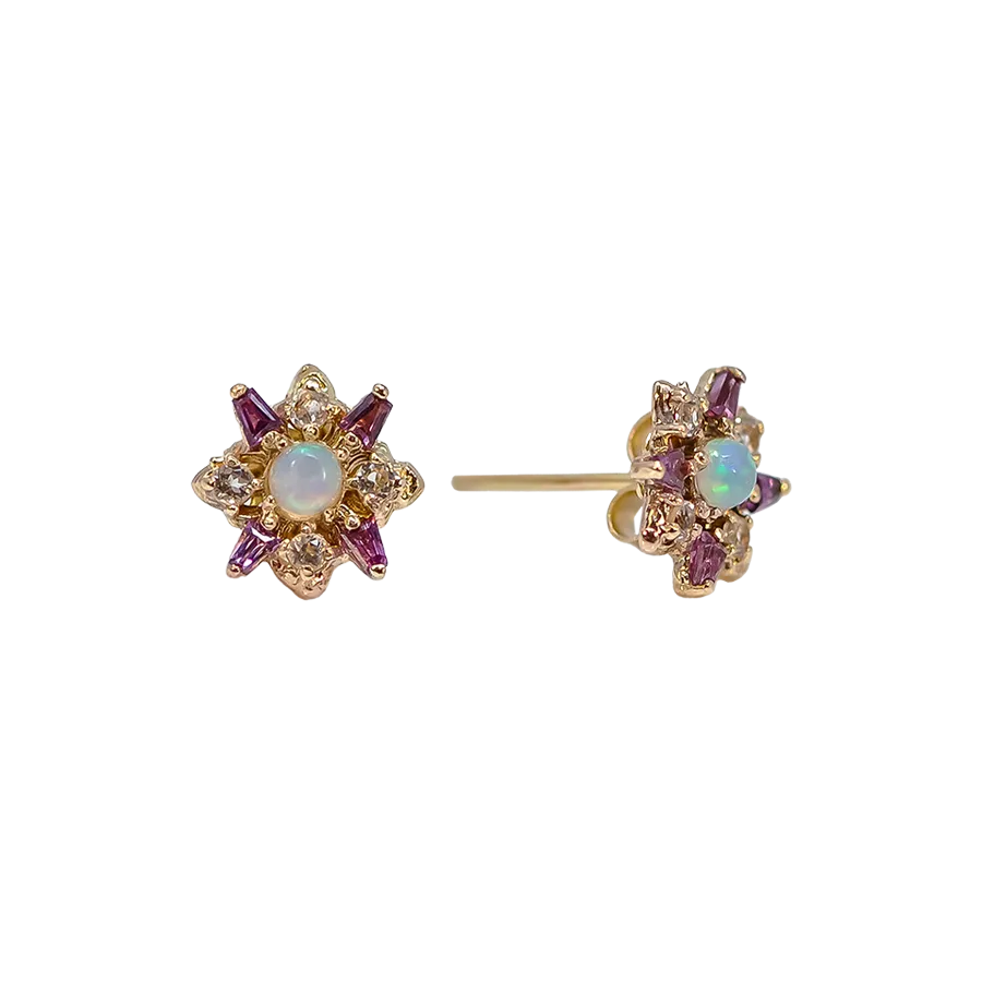 3 MM SQUARE OPAL AND MORGANITE STUD EARRINGS