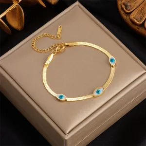 316L Stainless Steel Blue Eye Charm Bracelet for Women