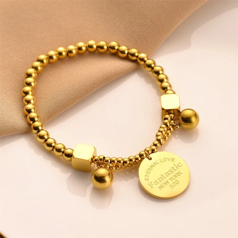 316L Stainless Steel Disc Letters Charms Bracelet For Women