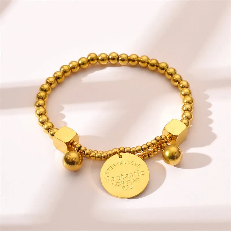 316L Stainless Steel Disc Letters Charms Bracelet For Women