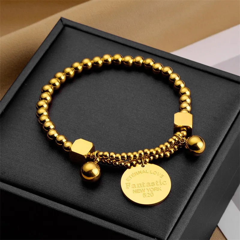 316L Stainless Steel Disc Letters Charms Bracelet For Women