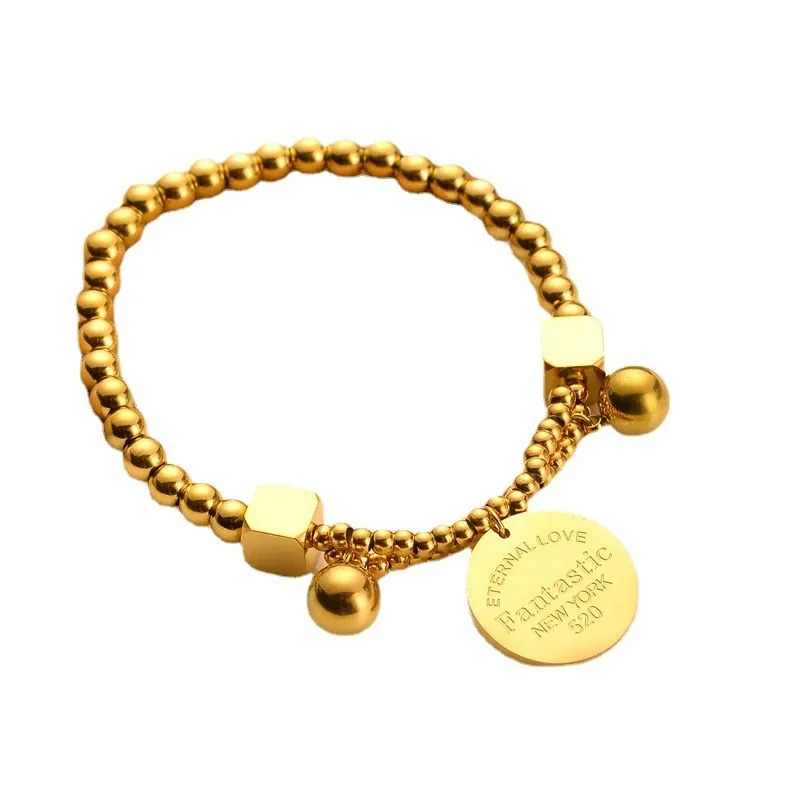 316L Stainless Steel Disc Letters Charms Bracelet For Women