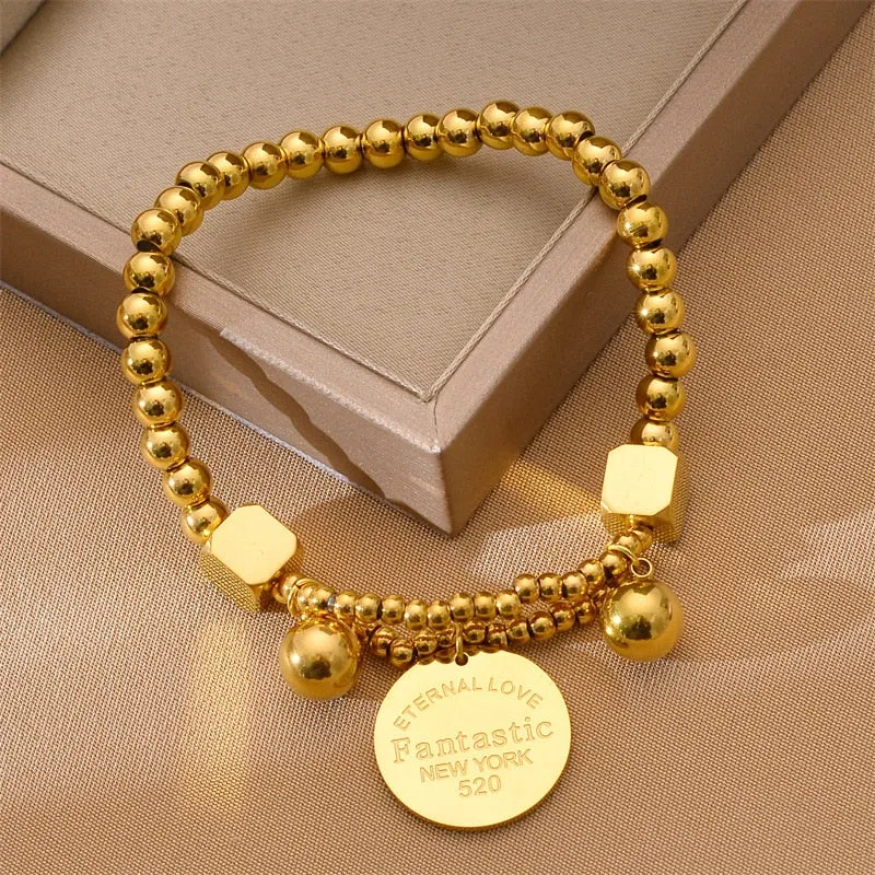 316L Stainless Steel Disc Letters Charms Bracelet For Women