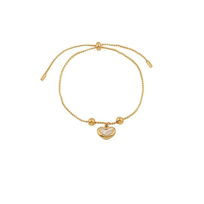 316L Stainless Steel  Elegant Shell Love Heart Pearl Drawstring Design Round Bead Bracelet
