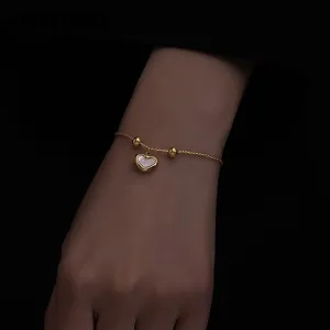 316L Stainless Steel  Elegant Shell Love Heart Pearl Drawstring Design Round Bead Bracelet