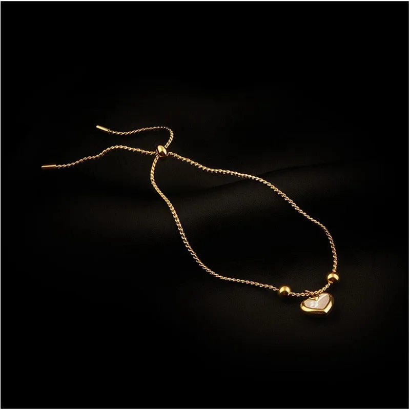 316L Stainless Steel  Elegant Shell Love Heart Pearl Drawstring Design Round Bead Bracelet
