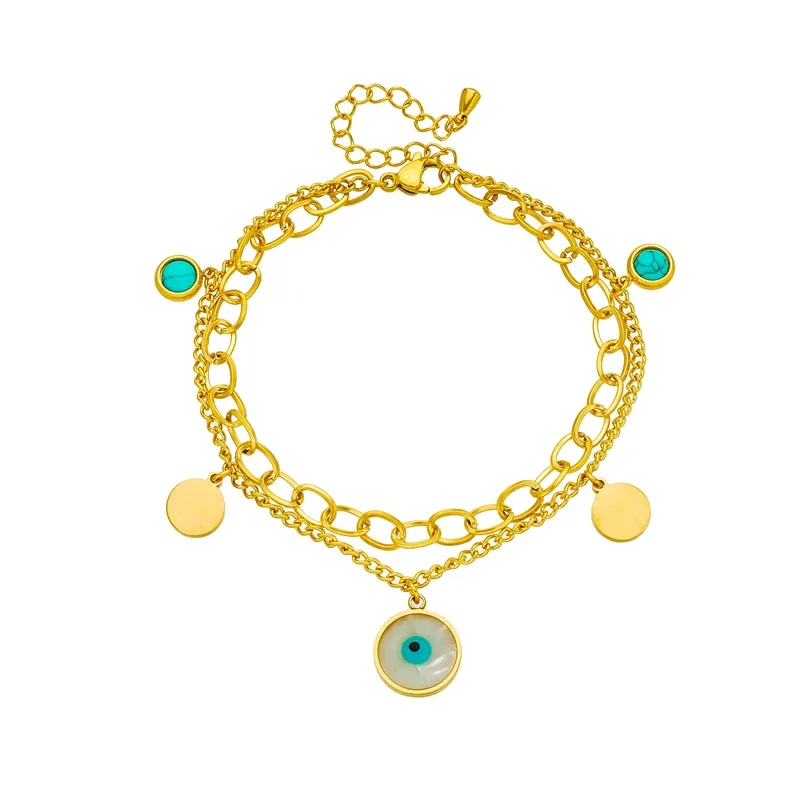316L Stainless Steel Multilayer 2in1 Round Eye Charm Bracelet For Women