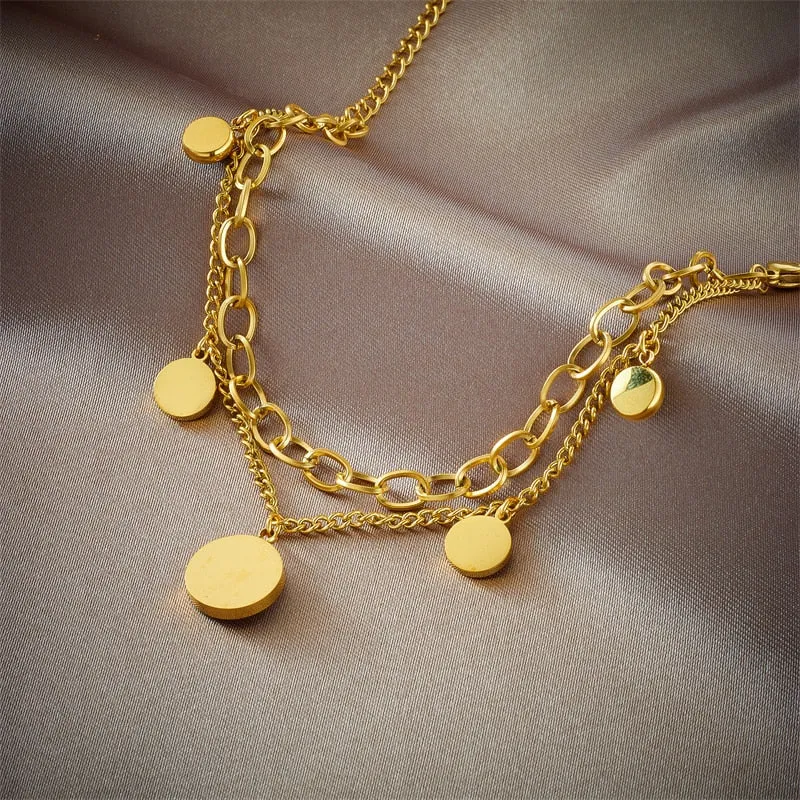 316L Stainless Steel Multilayer 2in1 Round Eye Charm Bracelet For Women