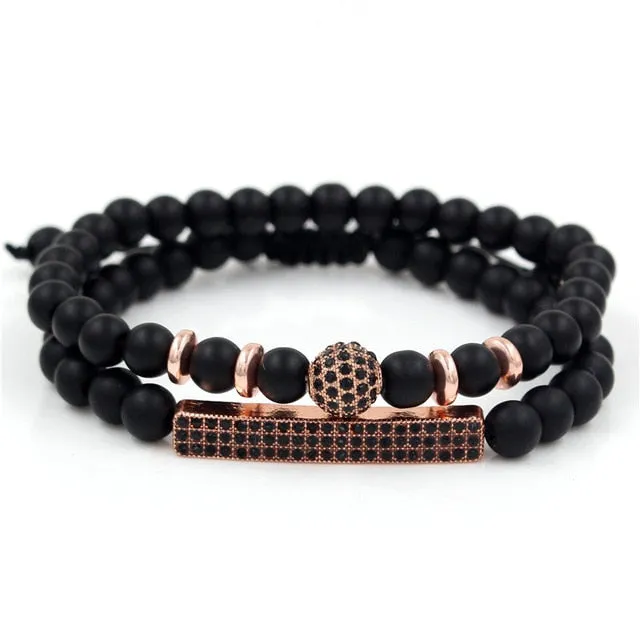 3Pc/Sets Micro Pave Ball Bar Charms Bracelets Sets