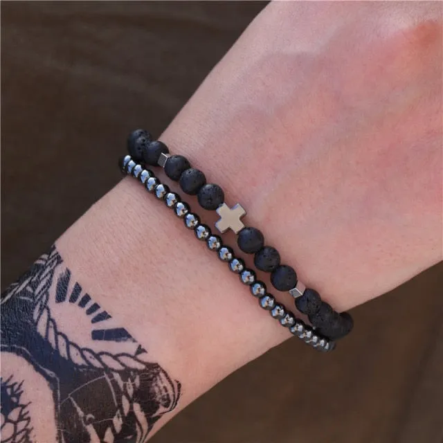 3Pc/Sets Micro Pave Ball Bar Charms Bracelets Sets